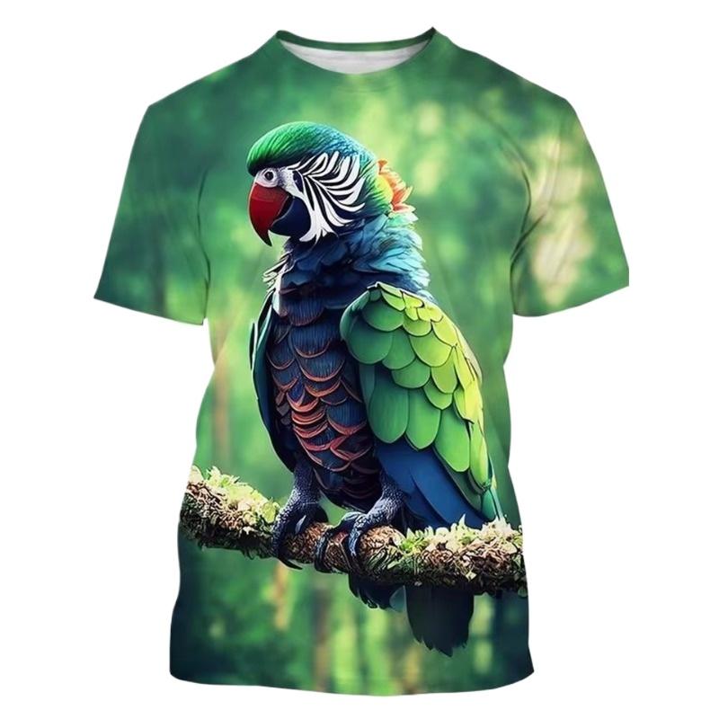 

3D Parrot Men s Graphic T-Shirt Summer Street Men s Short Sleeve Tee Forest Bird Round Neck Men s Tops Breathable Men s T-Shirt S