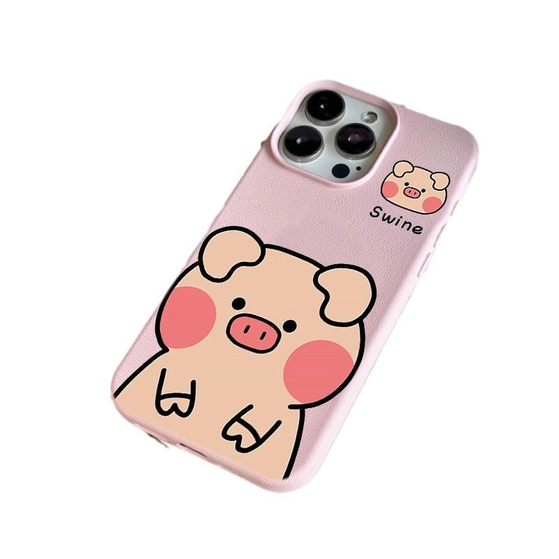 Cute Piggy for Apple 16 Promax Mobile Phone Case for IPhone 14 Litchi Pattern 13 Mini Cartoon 12 Anti-fall
