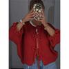 Casual Knit Cardigan Crew Neck 9 10 Sleeve Drawstring Tie