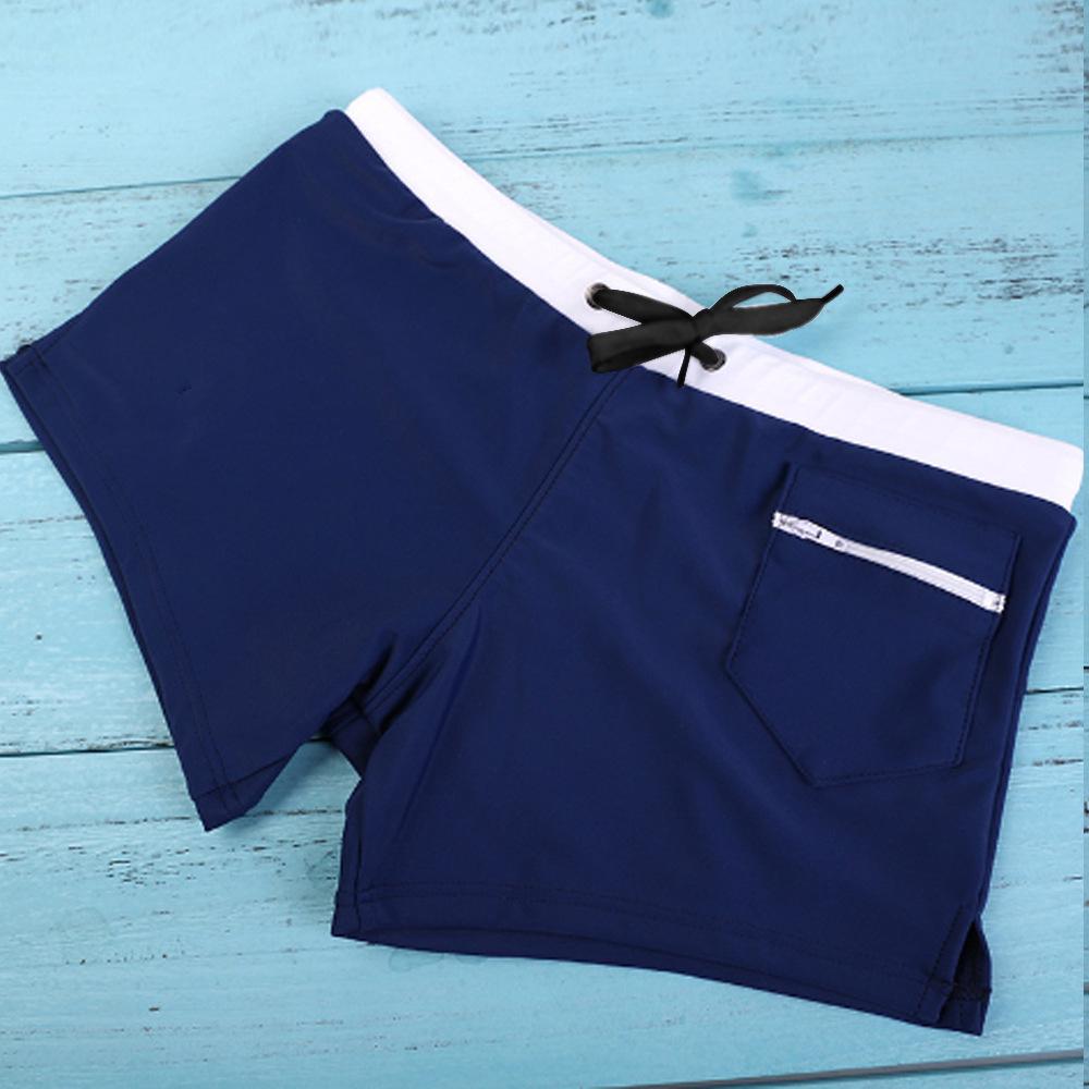 2023 Men's High-Waisted Square Leg Swim Trunks - European & American Fashion, Solid Color, Drawstring, Five-Point Casual Style.