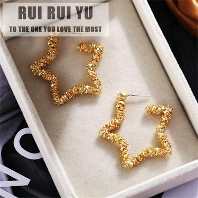 RUI RUI YU 1 para kolczyków męskich i damskich stop w stylu Retro proste puste złote pięcioramienne kolczyki w kształcie gwiazdy