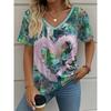 Summer Women's Daily Printed V-neck Short-sleeved T-shirt
