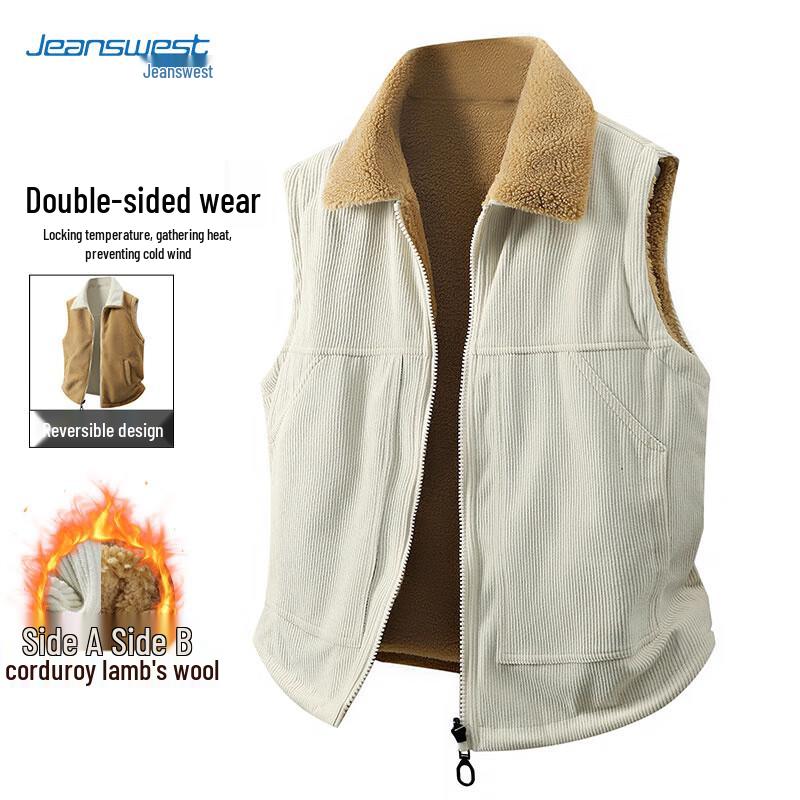

Jeanswest Men s Reversible Corduroy Lamb Wool Vest 4XL