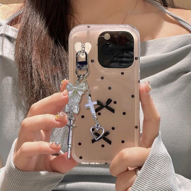 Delicate Phone Charm Keychain Bag Dangler Cute Bowknot Heart Phone Dangler Decoration for Fashionable Individuals