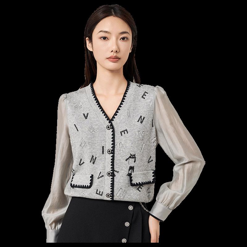 

Iveni Women s Letter Jacquard V-Neck Long Sleeve Knit Sweater L