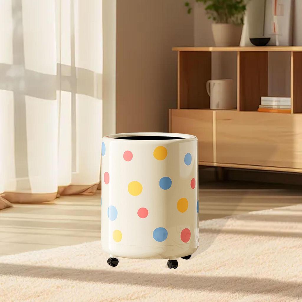 Polka Dot Trash Can Garbage 12L Dustbin with Wheels Uncover Waste Basket Recycling Bin for