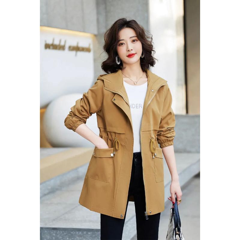Frühlings- und Herbst-Dünner Windbreaker Damen Midilänge Neu Lässiger Westernstil Mantel Jacke