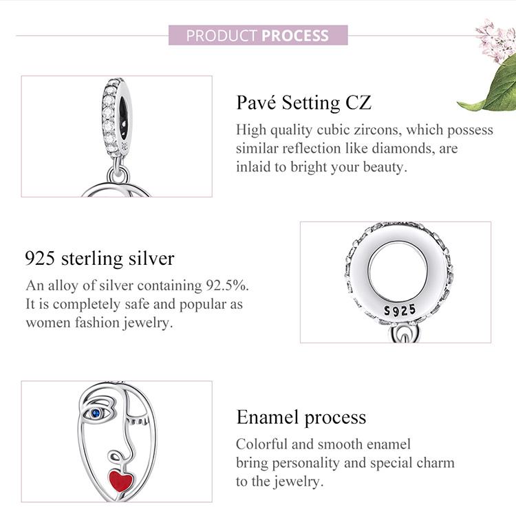 WOSTU 925 Sterling Silver Unique stylish Artistic Face Mask Charms Pendant Fit Original DIY Bracelet Bangle Jewelry Gift