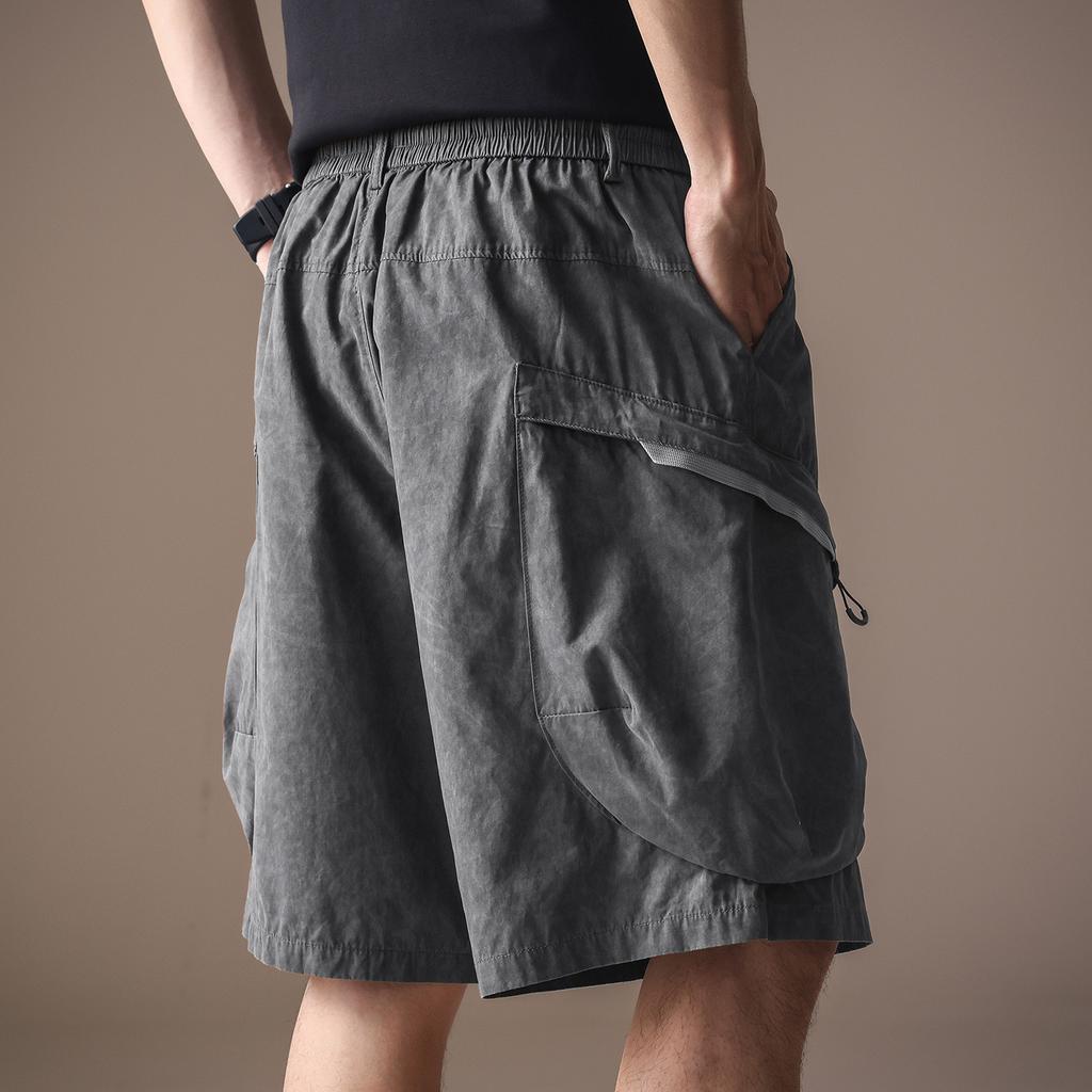 High-end Japanese Retro Washed Quick-drying Tooling Shorts Men's Summer New Big Pocket Loose Straight Five-point Middle Pants