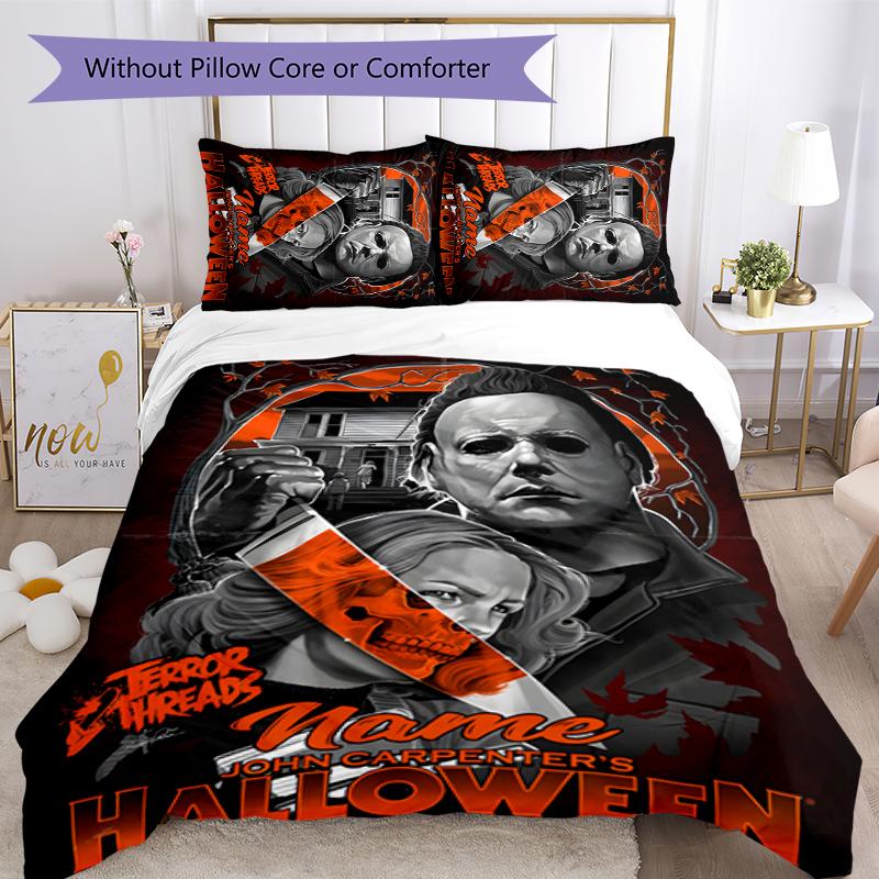 3pcs Custom Name Cartoon Michael Myers Bedding Set Duvet Cover Closure Includes 1 Duvet Cover & 2 Pillowcases for All Seasons Bedroom Decor