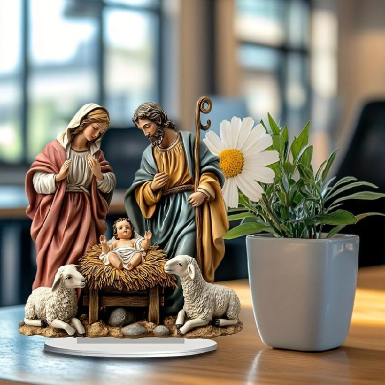 Figurina Presepio Acrilica Piatta 2D Con Base Stabile Scultura Sacra Famiglia Religiosa Per Scrivania Mensola Decorazioni per la Casa