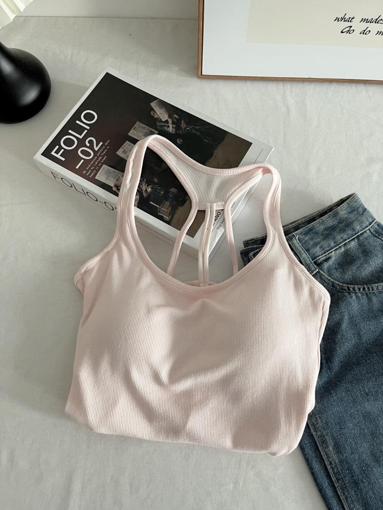 

Spicy Girl Off-the-Shoulder Padded Camisole: Women s Slim Fit Sleeveless Tank Top with Beautiful Back One Size рожевий