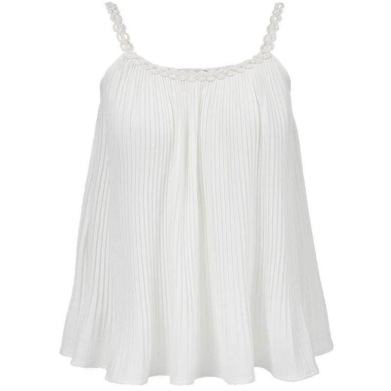 VEROMODA Pleated Floral Strap Tank Top L