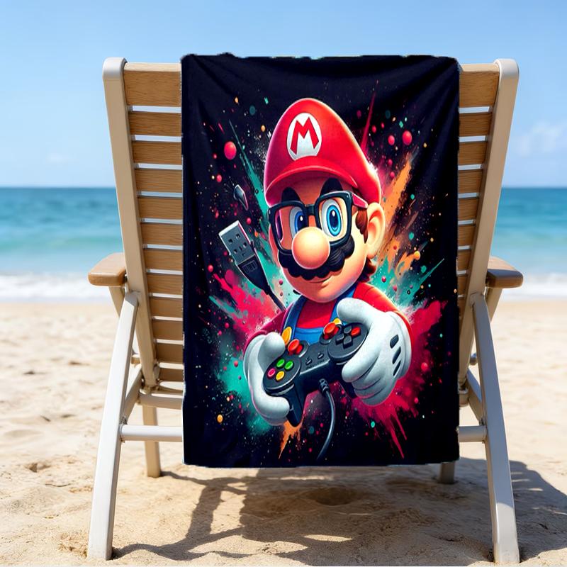 proof beach towel with a Super Mario1 pattern - soft,absorbent,quick-drying,machine washable - perfect for swimming,camping,bathing