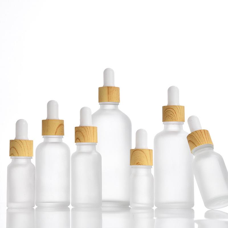 5ml/30ml/100ml Frosted Essential Oil Dropper Bottles with Wood Grain Ring