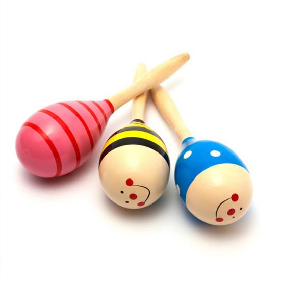 Wooden Colorful Sand Hammer Hand Rings Maraca Educational Children Baby Toy