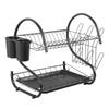 Black Double-Layer Kitchen Organizer: Electroplated Bowl, Plate, and Chopstick Drying Rack with Cup Storage