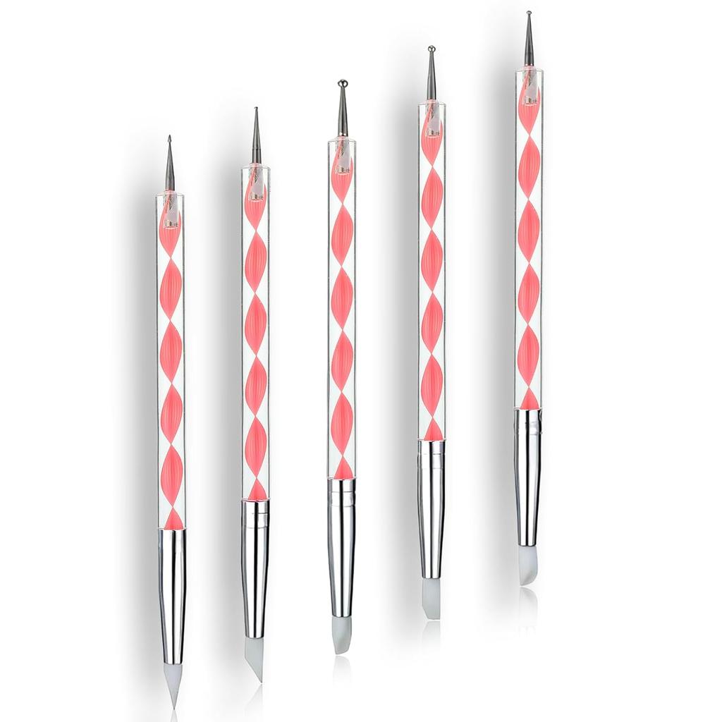 5 Pcs Dual-Ended Nail Art Silicone Sculpting and Dotting Tools Acrylic Handle Nail Art Brushes Silicone Nail Polish Carving Pen for Gradient,