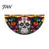 Reusable Party Entrance Sign Day of The Dead Skull Bunting Banner, Marigold Print Fiesta Unique Fan Shaped Banner Hanging Flag, Colorful Sugar Outdoor