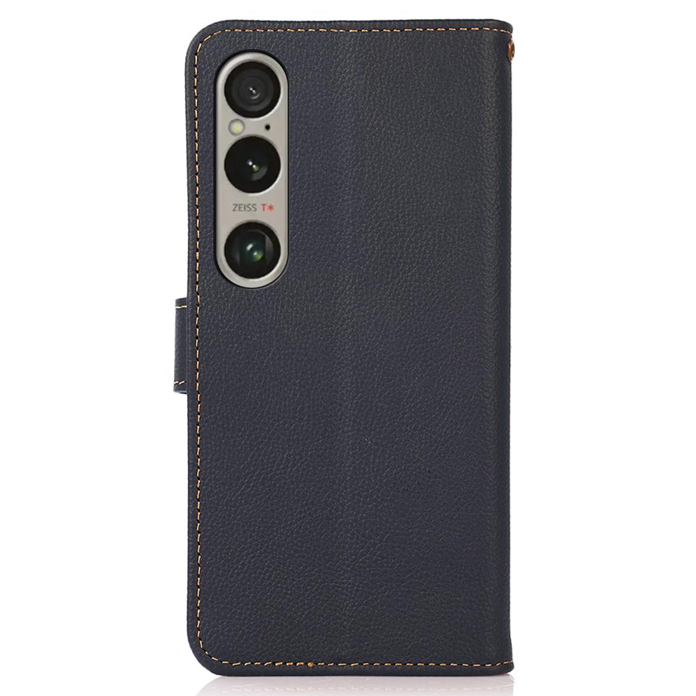KHAZNEH For Sony Xperia 1 VI Case Wallet RFID Blocking Genuine Cow Leather Phone Cover
