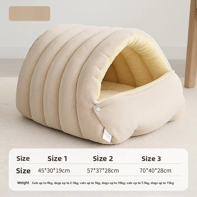 

Soft Plush Cat Bed Mat Winter Caterpillar Cozy Sleep House Warm Nest Breathable Large Space Bed Warm Cat Cushion Pet Supplies S 45x30x19cm бежевый
