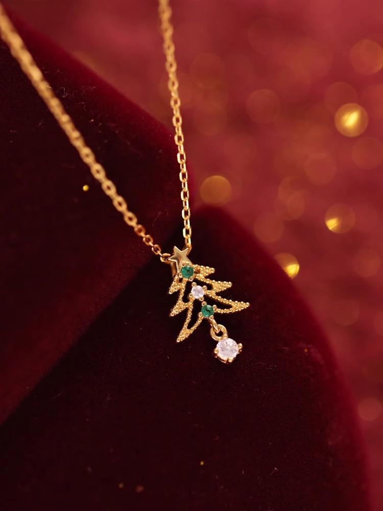 

Высококлассное ретро рождественское ожерелье-подвеска в виде елки - Женская модная европейская и американская универсальная цепочка для ключиц