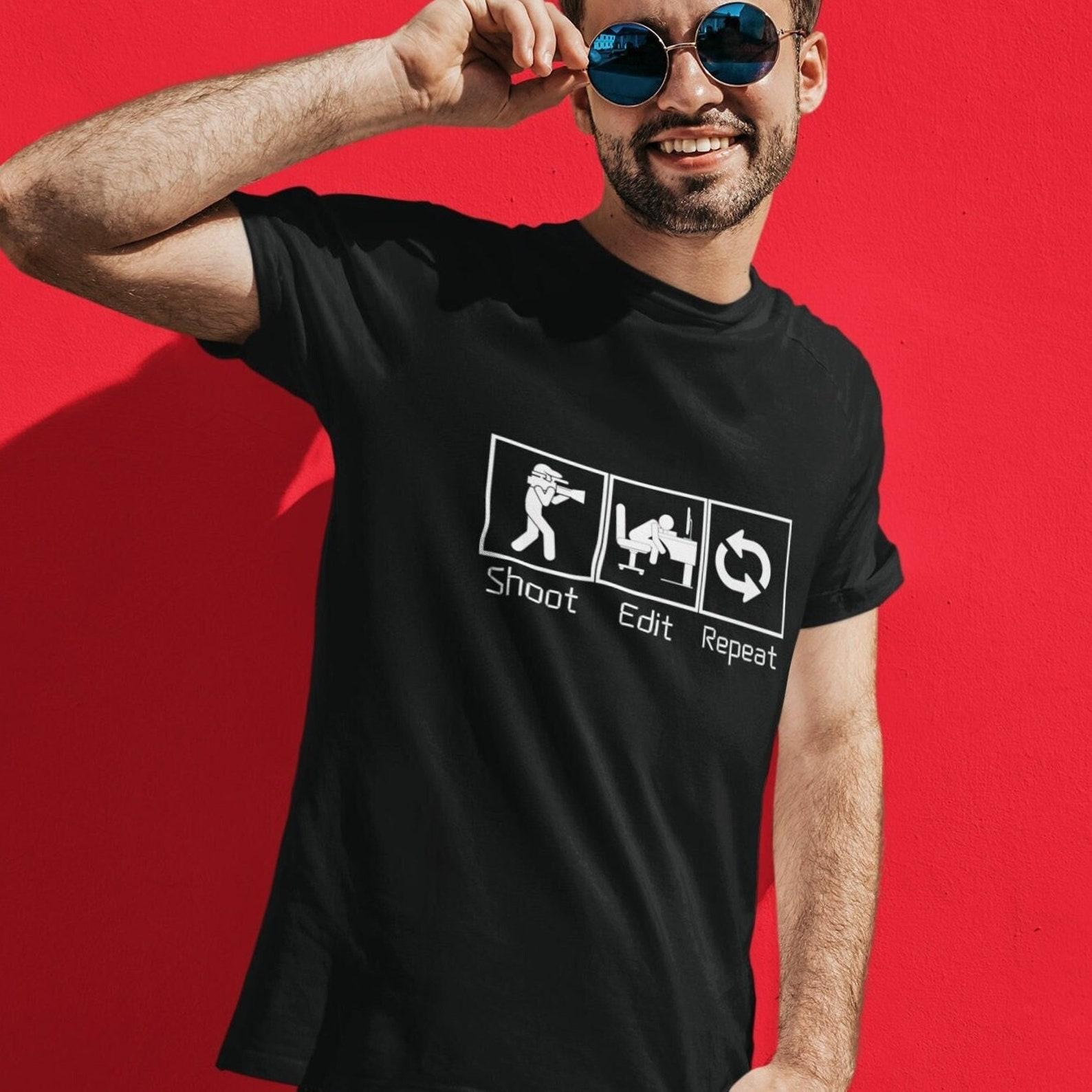 Funny Videographer Gift, Shoot Edit Repeat, Awesome Filmmaker Shirt, Best Gift for Videographer, Unisex Shirt for Filmmakers L