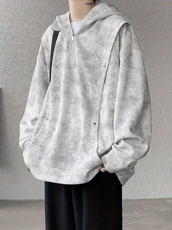Men's Plus Size Trendy Tie-Dye Half-Zip Hooded Sweatshirt - Autumn/Winter Niche Design