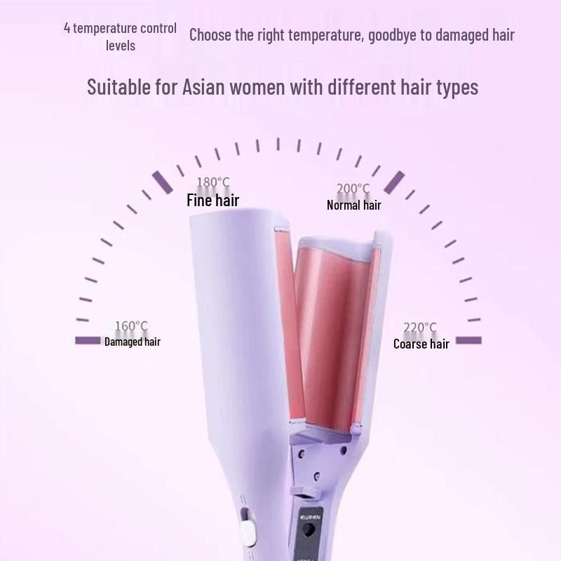 French Water Wave Deep V Curling Iron - 32mm Egg Roll Design, Long-Lasting Style, Hair-Safe