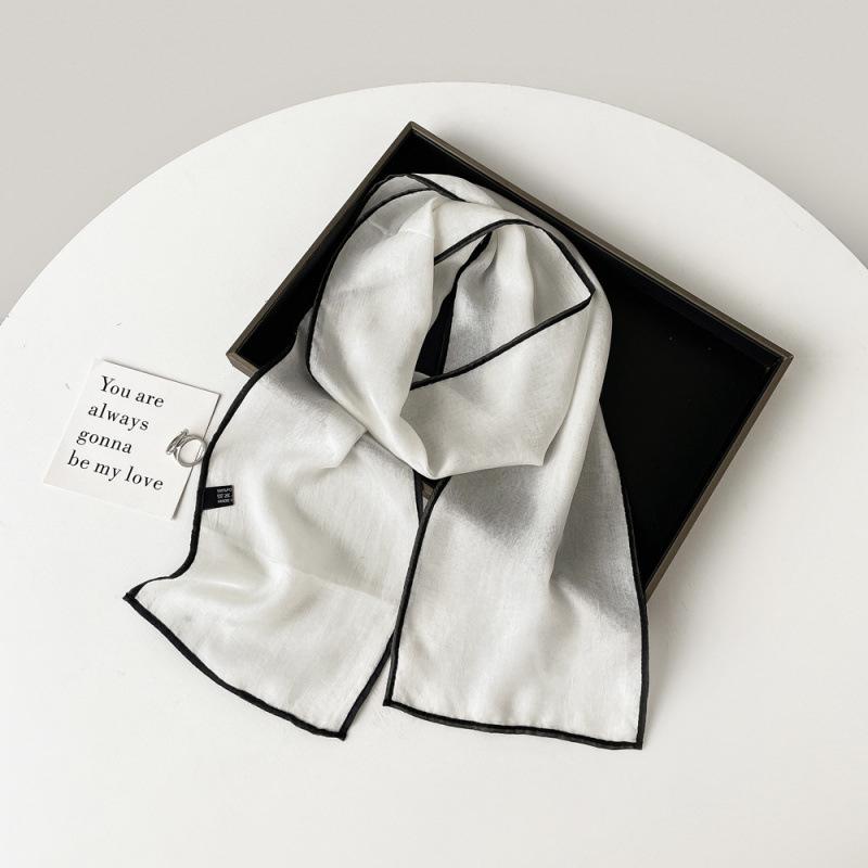 Solid Color Small Scarf for Women Korean Style Versatile Thin Narrow Long Scarf with Hairband Temperament Streamer Scarf