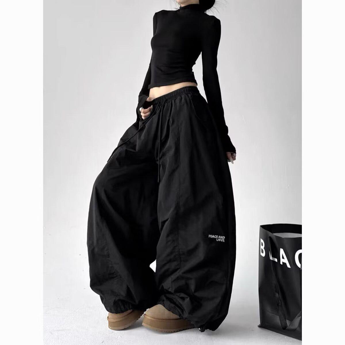 Women’s Korean Style Wide-Leg Pleated Street Dance Pants for Spring/Summer X-Large чёрный