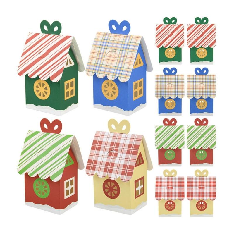 24Pcs Festival Holiday Candy Packaging Boxes Reusable Paper House Gift Containers For Christmas Decorations