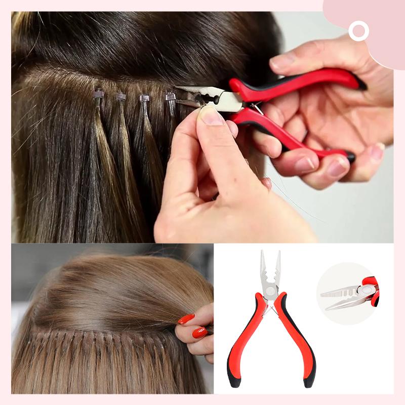 Clește pentru extensii de păr cu micro găuri cu 3 găuri pentru extensii de păr micro nano-ring și pentru îndepărtarea părului Clește de înaltă calitate (1 buc Roșu)