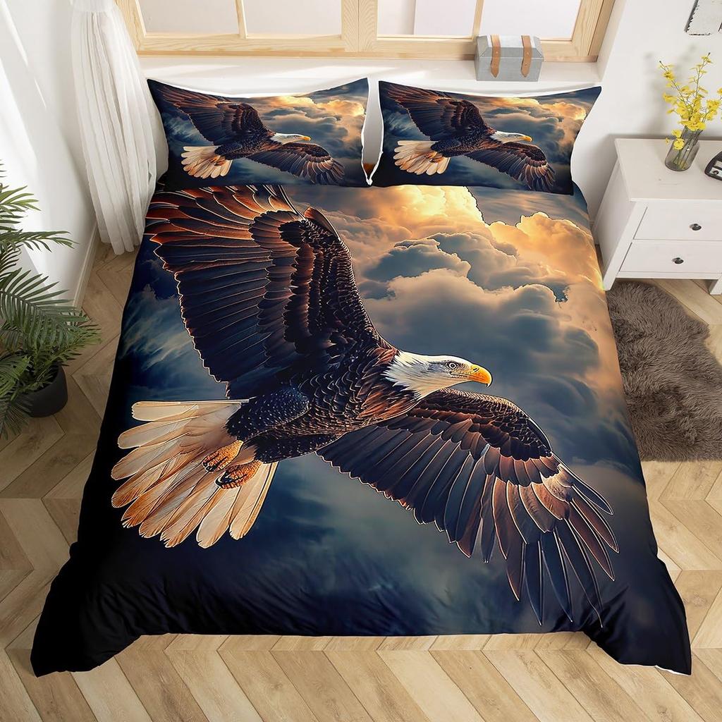 Eagle Duvet Cover Set for Boys Men Queen King Twin Size Lightweight Down Room Decor 2 Pillowcases 1 Comforter Cover No Comforter