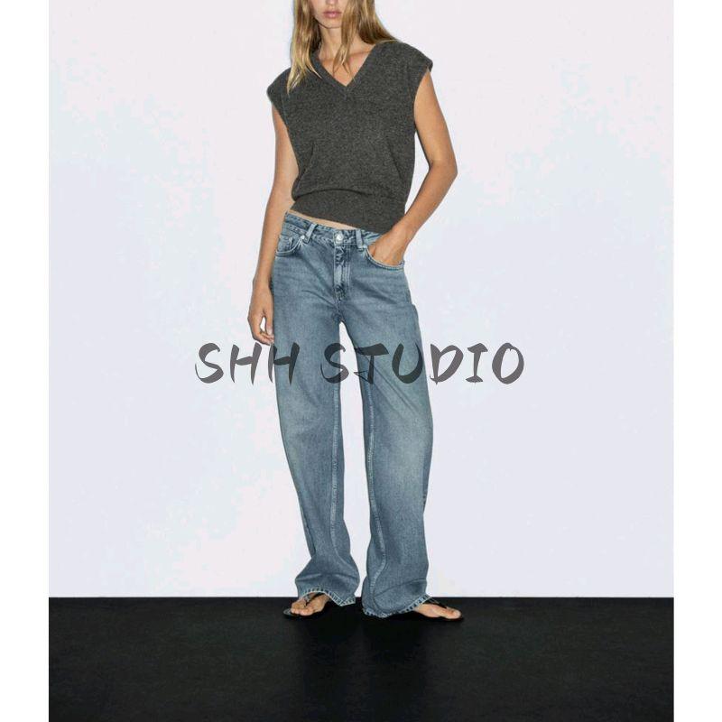 MD Autumn New Women clothes Gray Simple Soft Glutinous Fleece Blended V-neck Knitted Vest Vest 5769593