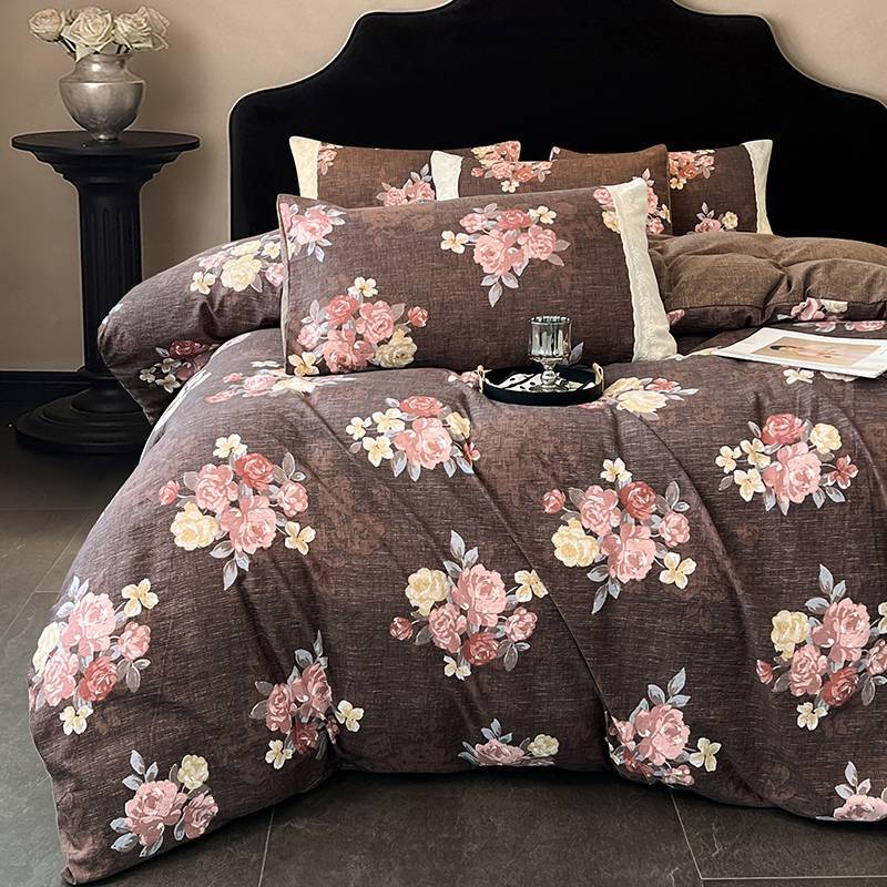Class A raw hemp four-piece set lace lace thickened quilt cover bed sheet/fitted sheet dormitory kit