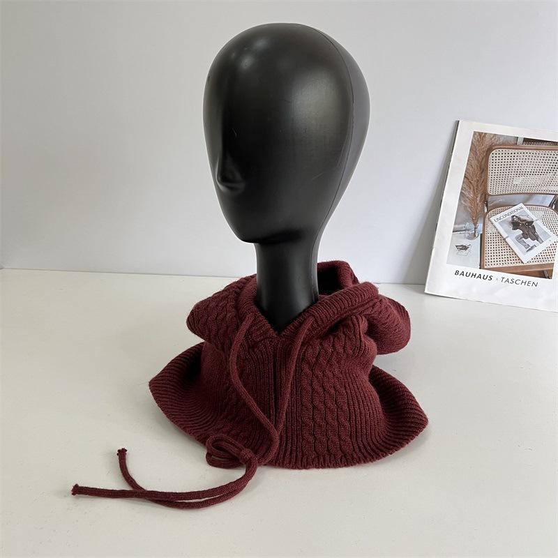 

Large board twist jacquard balaclava hat autumn and winter warm fashion shawl integrated pullover hat tide M（56-58cm） Темно-синій