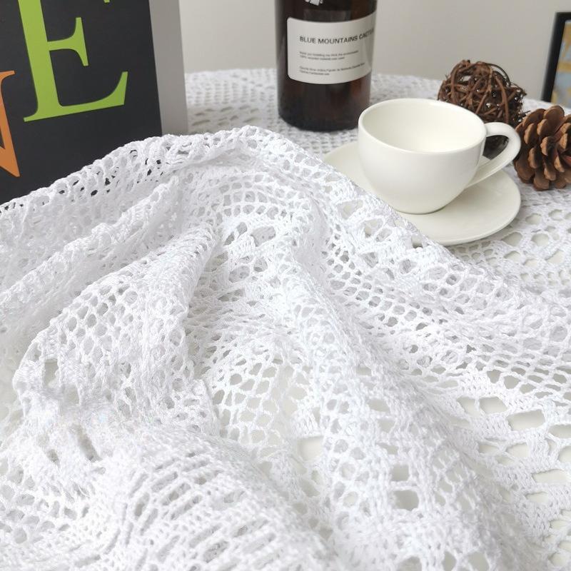 Elegant White Knitted Lace Tablecloth for Dining, Round or Coffee Table