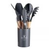 12Pcs Kitchen Cooking Utensils Set Wooden Handle Cooking Tool Non-stick Cookware Spatula Shovel Egg Silicone Kitchenware Beaters
