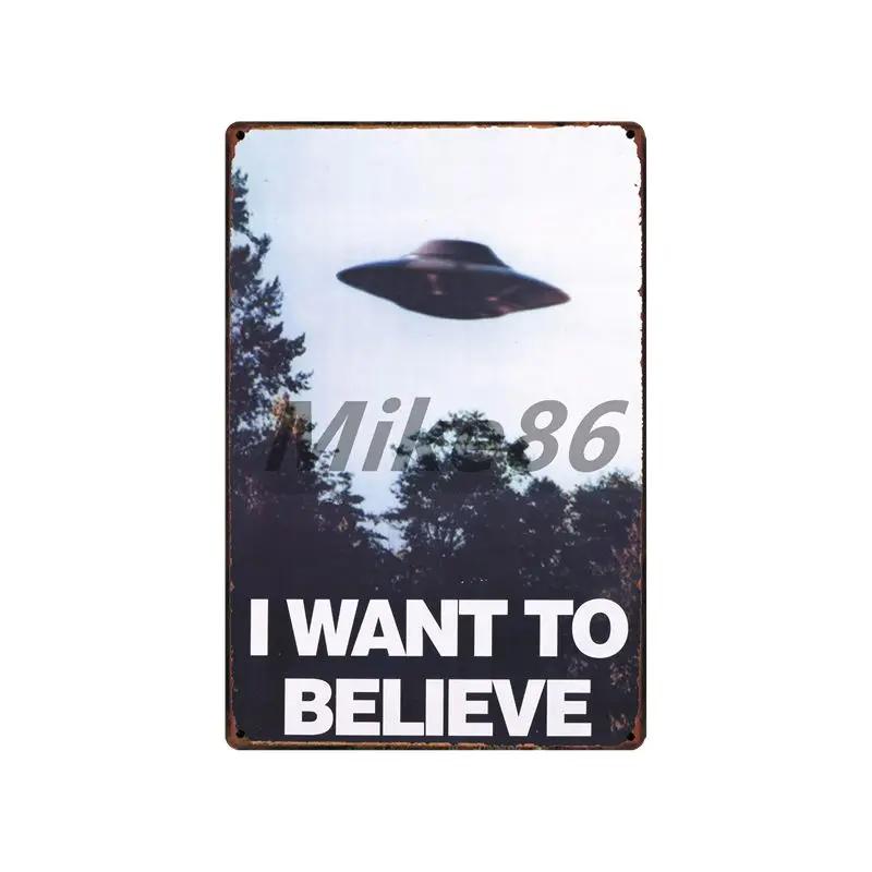 [ Mike86 ] Wanring AREA 51 I WANT TO BELIEVE UFO Aliens Metal Sign Wall Plaque Poster Custom Painting Room Decor Art LT-1695