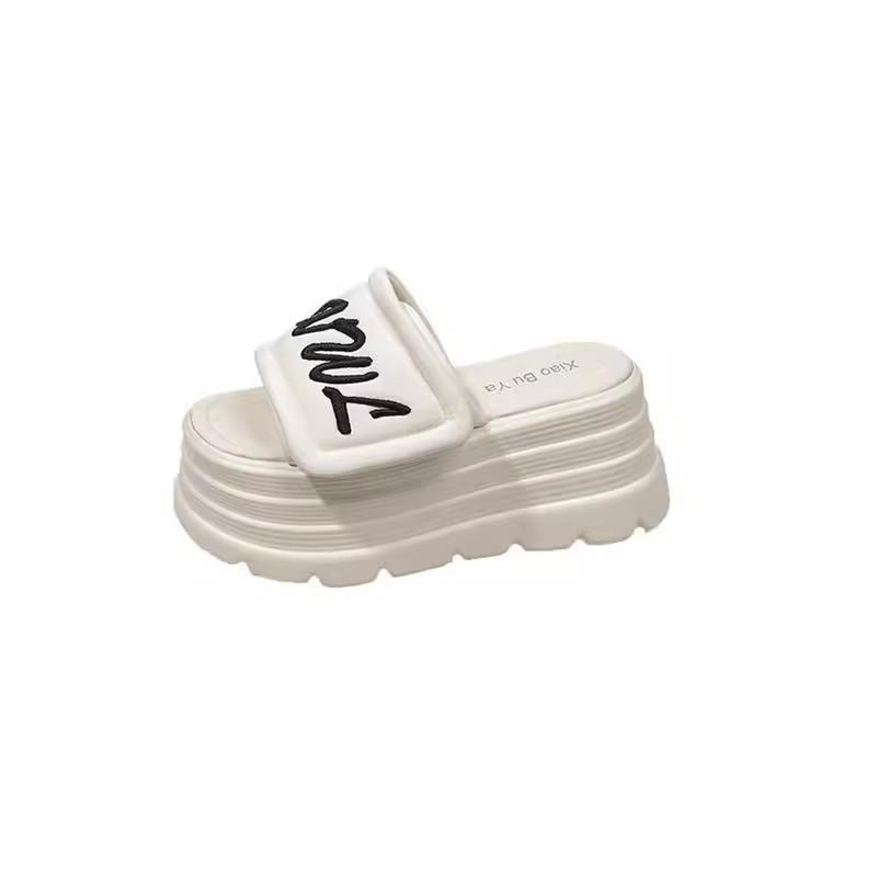 Summer new Velcro muffin thick bottom heightening one-word slippers women wear casual vacation cool slippers tide