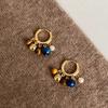 Mallard Color Block Beaded Hoop Earrings Women Brown Stone Pearl Retro Luxury Elegant Design Ear Accessories Commute Daily Gift