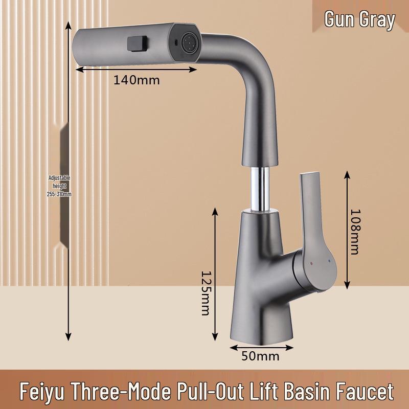 White Pull-Out Faucet Washbasin with Hot & Cold Single Hole Vanity Countertop