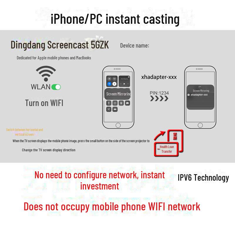 Proiector universal de ecran fără fir pentru Android și Apple - Ideal pentru partajarea ecranului și transmisii live mobile