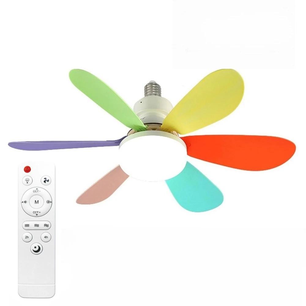 E27 Base LED Ceiling Fan Light with Remote Control 85V-265V Voltage 3 Color Lights Dimmable Lamp for Living Room Home Decor
