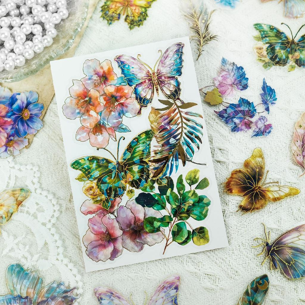 30 Pet Bronzing Gilt Hand Account Stickers Retro Flower Leaves Children Waterproof Hand Account Goo Card Material Stickers
