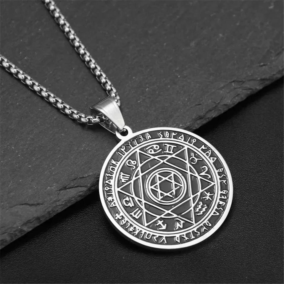 Sieben Engel Magischer Kreis Salomons Siegel Amulett Halskette Anhänger Herren Punk Retro Glücksbringer Schmuck