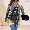 Women Plus Size V Neck Long Sleeve Motorcycle Printed Asymmetric Hem Tunic Top