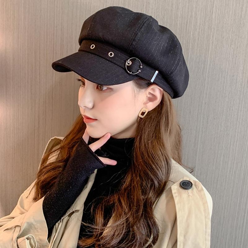 Spring Beret Hat Woman Commutes Octagonal Hat Camping Taking Photo Beret Hat with Metal Fastening for Girlfriend