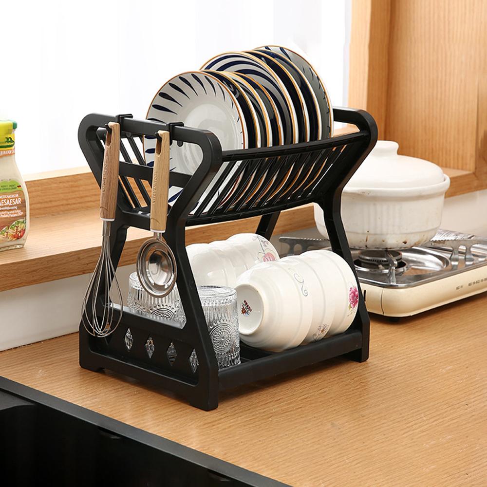Storage Rack, Drain Rack, Bowl Rack, Kitchen Storage Rack, Double-Layer Dish Rack Storage Dish Drainer Dish Dryer Organizer Shel